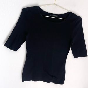 PERUVIAN CONNECTION 100% Pima Cotton Black Knit Short Sleeve Top Sz S